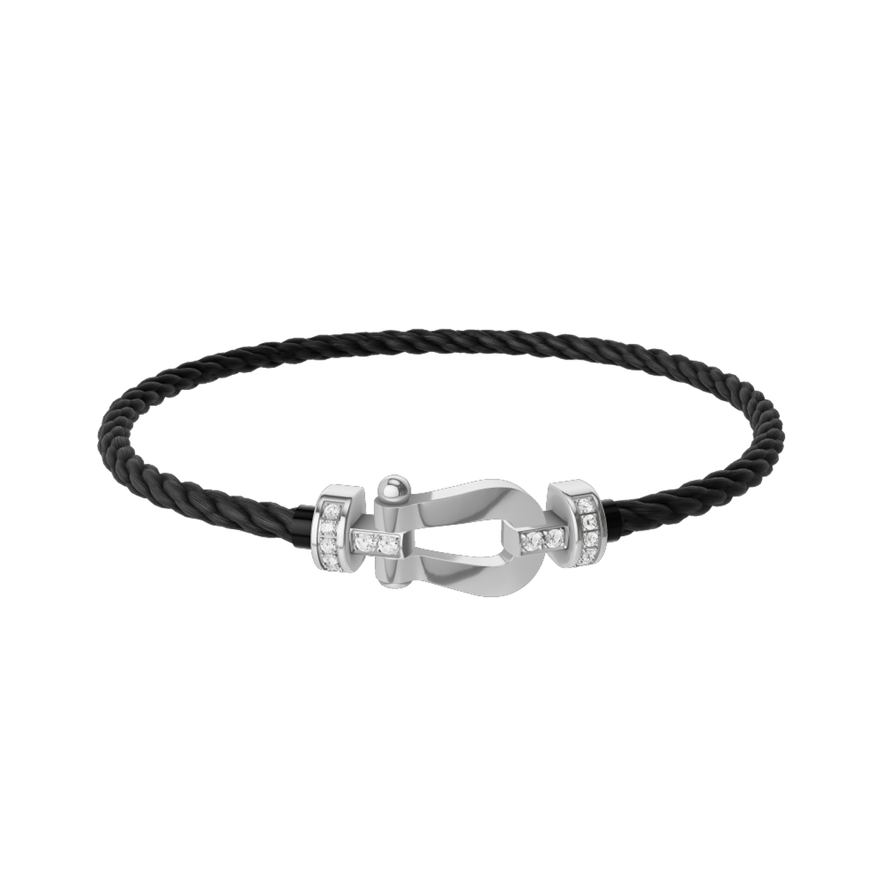 Fred Force 10 Medium 18k White Gold and Diamond Pave Cable Bracelet Size 15 inches